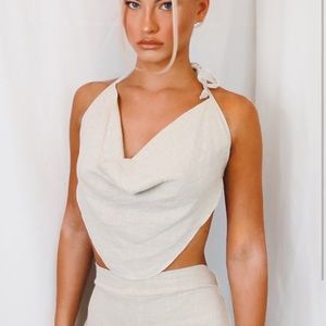 PLT Stone Linen Cowl Crop Top